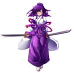  dual_wielding japanese_clothes katami_shinta miko original purple_eyes purple_hair solo sword violet_eyes weapon 