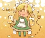  apron beer blonde_hair blush_stickers character_request chibi closed_eyes cup english eyes_closed fang foam futaba_channel horn kirin_(nijiura_maid) long_hair maid maid_headdress nijiura_maids open_mouth personification pointy_ears solo tail 