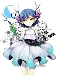  :o antlers bare_shoulders blue_hair c_(control) c_the_money_of_soul_and_possibility_control choker dress eyeshadow kneeling makeup midas_money money pointy_ears q_(control) red_eyes sgawarananto solo 