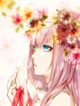  aoshiki blue_eyes flower long_hair megurine_luka pink_hair portrait ribbon solo vocaloid 