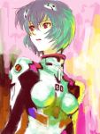 ayanami_rei blue_hair colorful neon_genesis_evangelion open_mouth plugsuit red_eyes solo tegaki 
