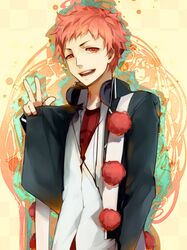  ao_no_exorcist aoshiki headphones highres male orange_eyes orange_hair shima_renzou short_hair solo 