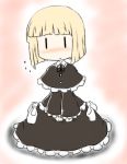  blonde_hair blush bob_cut capelet chibi dress flying_sweatdrops frills fuugetsu_oreha_ikiru nichijou sekiguchi_yuria short_hair solo |_| 