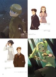  baccano! bell black_hair blonde_hair blue_eyes brown_eyes brown_hair child closed_eyes dress enami_katsumi eve_genoard eyes_closed formal glasses highres huey_laforet long_hair looking_back luck_gandor maiza_avaro necktie official_art rain scan short_hair smile suit tock_jefferson twintails yellow_eyes 