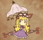  akihiyo blonde_hair bow dress gap hair_bow hat hat_ribbon long_hair purple_eyes ribbon solo touhou umbrella violet_eyes yakumo_yukari 