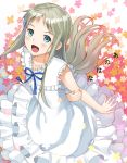  blue_eyes blush dress flower honma_meiko long_hair looking_up open_mouth silver_hair solo yamamoto_shima 