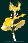  alternate_hairstyle aqua_eyes bass_guitar black_legwear blonde_hair boots detached_sleeves dress gmanee guitar hair_ornament instrument kagamine_rin kagamine_rin_(roshin_yuukai/hard_rkmix) long_hair meltdown_(vocaloid) ribbon roshin_yuukai_(vocaloid) smile solo thigh-highs thighhighs twintails vocaloid zettai_ryouiki 