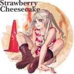  boots bottomless camouflage dog_tags english food ice_cream military nail_polish original personification silver_hair sitting solo temoshi traffic_cone twintails 