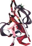  1girl absurdres bare_shoulders black_hair blazblue blue_eyes boots bra breasts china_dress chinese_clothes cleavage detached_sleeves glasses highres lao_jiu large_breasts litchi_faye_ling long_hair makai panda solo staff underwear very_long_hair weapon white_background yin_yang 