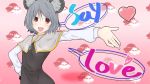  animal_ears dancing ebi_senbei flying_saucer hand_on_hip heart hips jewelry lyrics maru-toku_series mouse_ears nazrin open_mouth outstretched_arm pendant red_eyes short_hair silver_hair solo space_craft teeth touhou ufo 