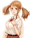  ano_hi_mita_hana_no_namae_wo_bokutachi_wa_mada_shiranai belt brown_eyes brown_hair earrings jewelry long_hair sasagawa_(haikaiki) school_uniform scrunchie sketch skirt sleeves_rolled_up sweat twintails 