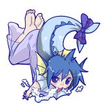  1girl barefoot blue_hair bubble bubble_blowing fins monster_girl personification pokemon ribbon seki_(red_shine) short_hair solo tail tail_ribbon vaporeon violet_eyes 