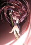  foreshortening from_above hands highres long_hair magical_girl mahou_shoujo_madoka_magica open_mouth polearm ponytail red_eyes red_hair redhead sakura_kyouko shadow shinohara_shinome solo weapon 