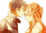  1boy 1girl asuna_(sao) black_hair brown_hair closed_eyes couple female kirito long_hair male mitarashi_fate short_hair sword_art_online yuuki_asuna 