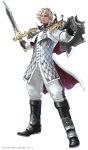  blonde_hair cape kawano_takuji male namco official_art patroclus patroclus_alexandra patroklos_alexander patroklos_alexandra shield solo soul_calibur soul_calibur_v soulcalibur soulcalibur_v sword weapon 