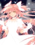  bad_id choker cocopps dress gloves goddess_madoka hair_ribbon kaname_madoka long_hair mahou_shoujo_madoka_magica payot pink_hair ribbon solo spoilers ultimate_madoka yellow_eyes 