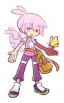  1boy ahoge alternate_color bag butterfly cherry food fruit ghost heterochromia male mzkn002 o_o official_style outstretched_arms pants pink_eyes pink_hair puyopuyo puyopuyo_fever red_eyes shirt shoes sig smile solo spread_arms white_background 