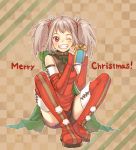  boots christmas elbow_gloves fingerless_gloves gift gloves grey_hair grin original purple_eyes shorts sitting smile solo thigh-highs thigh_boots thighhighs twintails violet_eyes wink yuuryuu_nagare zettai_ryouiki 