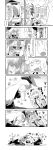  &gt;_&lt; absurdres barefoot blush bon_(rump) bow closed_eyes comic covering covering_face dress eyes_closed flower fujiwara_no_mokou girl_on_top hair_bow hands_on_face hands_on_own_face hat heart highres kamishirasawa_keine long_hair lying monochrome multicolored_hair multiple_girls orz panties pillow suspenders sweat tears touhou translation_request two-tone_hair underwear wavy_mouth 