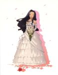  black_hair bouquet closed_eyes dress elwing enami_katsumi eyes_closed flower gloves happy long_hair official_art scan solo wedding_dress 
