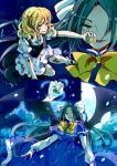  2girls aerial_battle apron bat_wings battle blonde_hair blood blood_on_face bloody_clothes bobby_socks bow braid capelet clouds flying full_moon green_eyes green_hair hair_bow hair_over_one_eye hat high_collar kirisame_marisa light_particles long_hair long_sleeves mary_janes mielang mima mini-hakkero moon multiple_girls night no_hat no_headwear open_mouth outstretched_arm parted_lips projected_inset puffy_short_sleeves puffy_sleeves shoes short_sleeves single_braid skirt skirt_set socks touhou touhou_(pc-98) waist_apron wings wizard_hat yellow_eyes yin_yang 