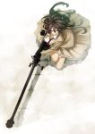  bipod bolt_action brown_hair from_above gloves green_eyes gun long_coat long_hair necktie ntw-20 original reloading rifle shadow sniper_rifle solo squatting tef trench_coat trenchcoat weapon 