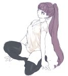  long_hair monogatari_(series) nitako ponytail purple_hair senjougahara_hitagi simple_background solo thigh-highs thighhighs 