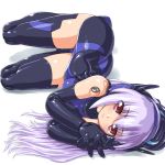  busou_shinki dd_(artist) doll_joints elbow_gloves gloves lavender_hair long_hair lying on_side red_eyes solo tempesta thigh-highs thighhighs 