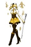  araki_hirohiko_(style) beret blonde_hair boots brown_legwear corset crossover detached_sleeves drill_hair fingerless_gloves gloves gun hair_ornament hairpin hat highres jojo_no_kimyou_na_bouken long_hair magical_girl magical_musket mahou_shoujo_madoka_magica musket parody pleated_skirt puffy_sleeves sex_pistols_(stand) skirt solo stand_(jojo) style_parody teku_(the3dempire) thighhighs tomoe_mami twin_drills vertical-striped_legwear vertical_stripes weapon zettai_ryouiki 