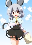  animal_ears bag blush capelet jewelry mouse_ears mouse_tail nazrin open_mouth poco_(pocoyb) red_eyes short_hair silver_hair solo star tail teeth touhou 