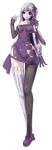  asymmetrical_clothes asymmetrical_clothing black_legwear breasts flower gloves hair_flower hair_ornament highres large_breasts legs long_hair long_image long_legs mary_janes original pantyhose purple_eyes shoes silver_hair solo tall_image thigh-highs thighhighs thighs violet_eyes white_legwear zhuoyandesailaer 