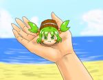  beach blush_stickers bucket chibi crab hands hermit_crab in_palm kieeyo kisume pout shell solo touhou yukkuri_shiteitte_ne 