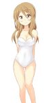  arms_behind_back bare_shoulders blush brown_eyes brown_hair casual_one-piece_swimsuit dekosuke extra k-on! long_hair one-piece_swimsuit solo swimsuit tachibana_himeko thigh_gap 