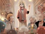  beer blue_hair brown_hair dreadlocks drinking endou_mamoru food fubuki_shirou gouenji_shuuya hairlocs headband hoodie inazuma_eleven inazuma_eleven_(series) inazuma_eleven_go jacket jewelry kazemaru_ichirouta kidou_yuuto kiyama_hiroto laughing male moyuchocolats multicolored_hair necklace pink_hair short_hair someoka_ryuugo sweatdrop tsunami_jousuke utsunomiya_toramaru waving white_hair 