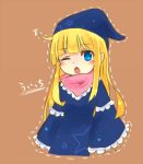  blue_eyes blue_shade blush dotted_outline dress frilled_dress frills hat madou_monogatari open_mouth puyopuyo sketch solo star wink witch witch_(puyopuyo) 