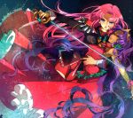  ateka bangs bike_shorts blue_eyes couple crown dark_skin dress epaulettes frills green_eyes highres himemiya_anthy long_hair multiple_girls parted_bangs pink_hair purple_hair rapier shoujo_kakumei_utena sword tenjou_utena very_long_hair weapon wrist_cuffs 