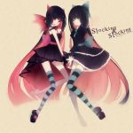  dark_persona dual_persona highres long_hair multicolored_hair no_nose panty_&amp;_stocking_with_garterbelt raicy stocking_(character) stocking_(psg) striped striped_legwear striped_thighhighs symmetry thighhighs two-tone_hair 