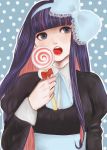  candy face hair_ribbon hairband highres lace lollipop long_hair nearly-mm open_mouth panty_&amp;_stocking_with_garterbelt portrait ribbon solo stocking_(character) stocking_(psg) sweets 