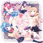  akemi_homura blonde_hair blue_eyes blue_hair boots bow breasts cleavage cup drill_hair fang hair_bow hairband henshin highres hoodie kaname_madoka knee_boots kneehighs kyubey loafers long_hair mahou_shoujo_madoka_magica miki_sayaka nemusuke pantyhose pink_hair plaid ponytail purple_hair red_eyes red_hair redhead sakura_kyouko school_uniform shaded_face shoes short_hair shorts sitting skirt squatting tartan teacup tomoe_mami twin_drills wariza yellow_eyes 