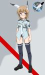  blue_eyes brown_hair commentary commentary_request glasses head_wings ogitsune_(ankakecya-han) panties strike_witches strike_witches_1991 thigh-highs thighhighs underwear uniform 