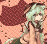  animal_ears blush cat_ears cat_tail eyeball green_eyes green_hair hat kemonomimi_mode komeiji_koishi leash long_hair paw_print skirt solo tail third_eye touhou yunuki yunuki_uta 