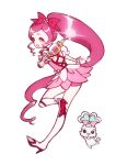  boots bow chypre_(heartcatch_precure!) creature cure_blossom dress flower_tact hair_ribbon hanasaki_tsubomi heartcatch_precure! high_heels long_hair magic magical_girl mochibito payot pink pink_eyes pink_hair ponytail precure ribbon shoes smile wand wrist_cuffs 