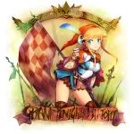  armored_dress blonde_hair blue_eyes checkered feathers flag grand_knights_history kara_(color) lisha_stalake skirt solo title_drop vanillaware 