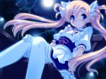  blush chime_milhawks full_moon game_cg gloves long_hair moon night primary_~magical_trouble_scramble~ sitting solo thighhighs tsurugi_hagane twintails white_legwear 