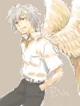  hand_in_pocket male nagisa_kaworu neon_genesis_evangelion red_eyes silver_hair smile tegaki wings 