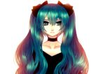  artist_request blue_hair choker dress green_eyes hair_bow hatsune_miku long_hair portrait solo source_request twintails vocaloid 