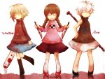  .flow 3girls blonde_hair blood braid brown_hair chainsaw closed_eyes crowbar eyes_closed female knife long_sleeves madotsuki multiple_girls red_shoes sabitsuki shoes short_hair skirt sleeveless smile sss3 steel_pipe turtleneck twin_braids urotsuki white_hair yume_2kki yume_nikki 