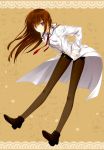  asaba_yuu blue_eyes blush brown_hair labcoat legs legwear_under_shorts long_hair long_legs makise_kurisu necktie pantyhose shorts smile solo steins;gate 