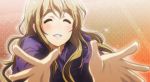  71 blonde_hair blush closed_eyes eyes_closed foreshortening hands k-on! kotobuki_tsumugi long_hair outstretched_arm outstretched_hand smile solo 