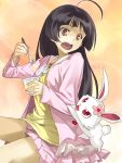  black_hair brown_eyes casual jewel_pet_sunshine jewelpet_(series) jewelpet_sunshine long_hair mizushiro_kanon open_mouth pudding ruby_(jewelpet) shimotsuki_eight skirt spoon wavy_mouth 
